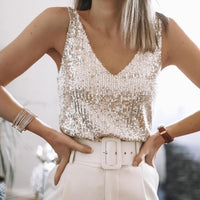 Sparkling ladies' sequin top with spaghetti straps – Liora-S-State of Style