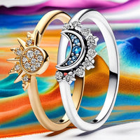 Sparkling Moon & Sun Silver Crystal Ring | Women's Fashion Jewellery-5-State of Style