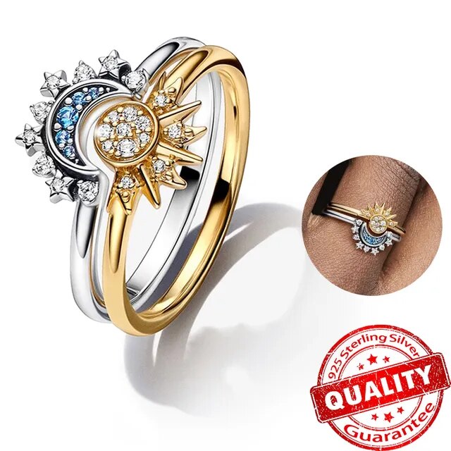 Sparkling Moon & Sun Silver Crystal Ring | Women's Fashion Jewellery-5-State of Style