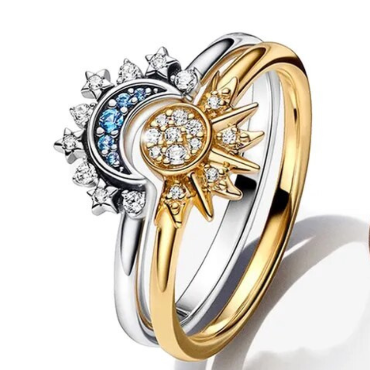 Sparkling Moon & Sun Silver Crystal Ring | Women's Fashion Jewellery-5-State of Style
