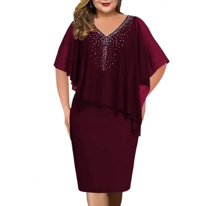 Sparkling Plus-Size Summer Soirée Dress-Wine Red-2XL-State of Style