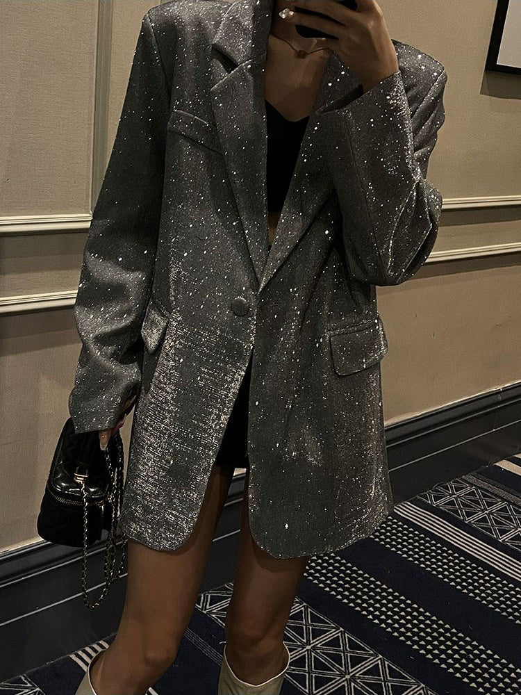 Sparkling Sequin Blazer - Celeste-Silver-S-State of Style