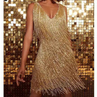 Sparkling Sequin Dress with Fringes – Celina-Gold-S-State of Style