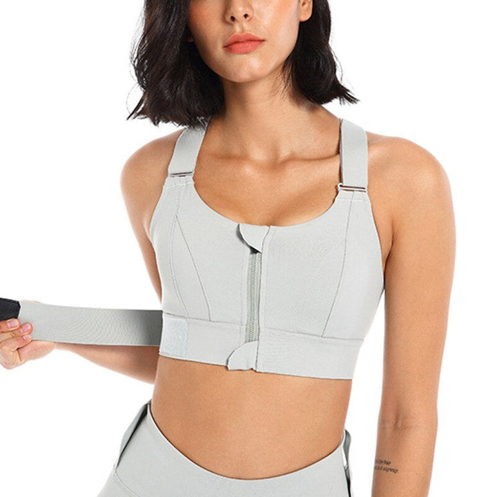 Sports bra with zip & back support – buy 1, get 1 free – Livia-Grey-S-State of Style