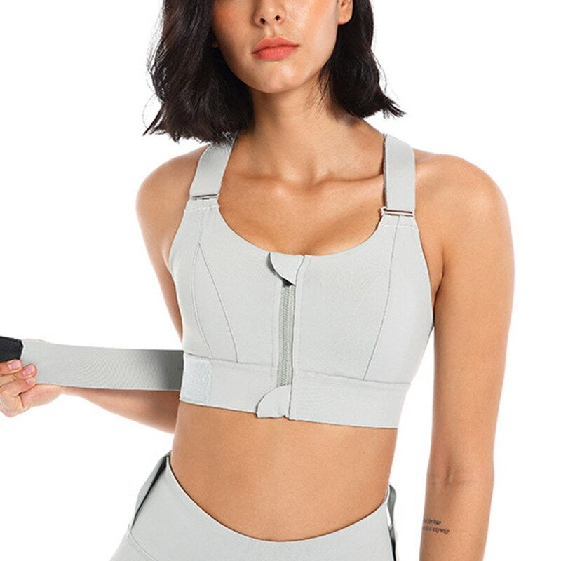 Sports bra with zip & back support – buy 1, get 1 free – Livia-Grey-S-State of Style