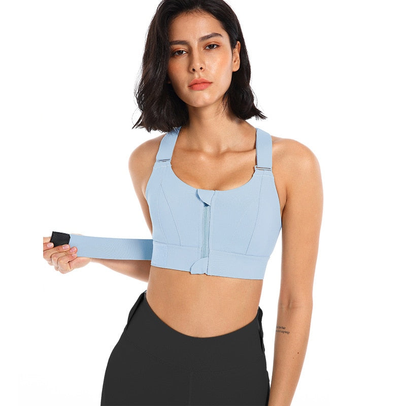 Sports bra with zip & back support – buy 1, get 1 free – Livia-Light blue-S-State of Style