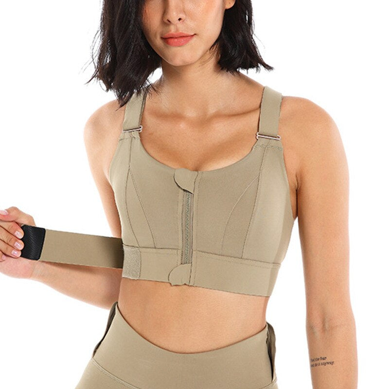 Sports bra with zip & back support – buy 1, get 1 free – Livia-Plant red-S-State of Style