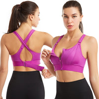 Sports bra with zip & back support – buy 1, get 1 free – Livia-Purple-S-State of Style
