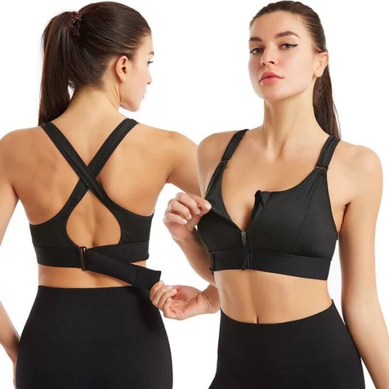 Sports bra with zipper & strong support – Mira (Buy 1, Get 1 Free)-Black-S-State of Style