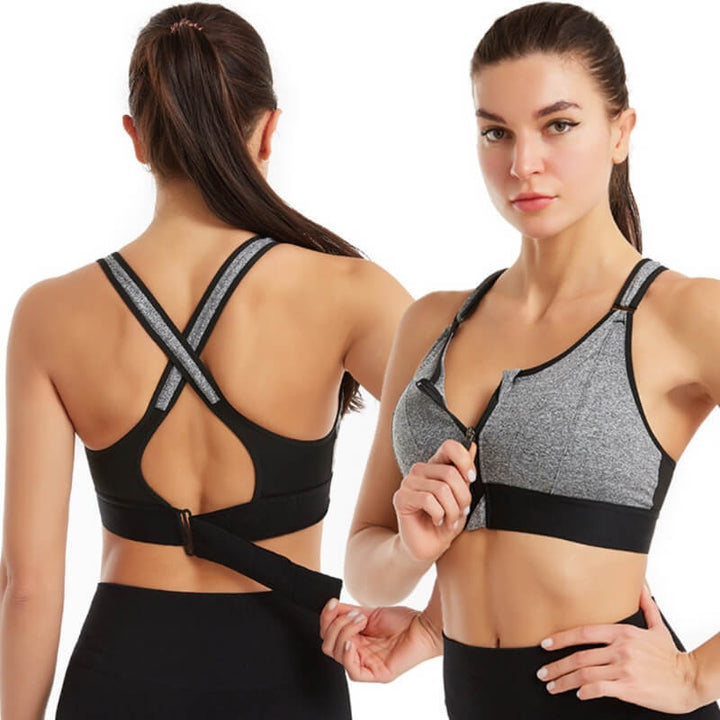 Sports bra with zipper & strong support – Mira (Buy 1, Get 1 Free)-Gray-S-State of Style
