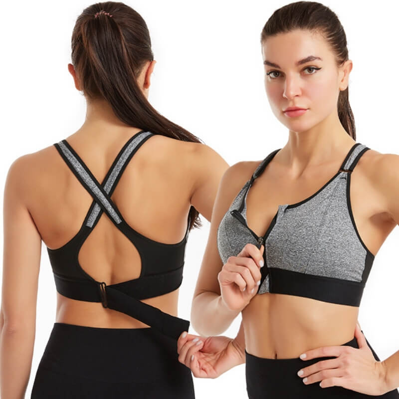 Sports bra with zipper & strong support – Mira (Buy 1, Get 1 Free)-Gray-S-State of Style