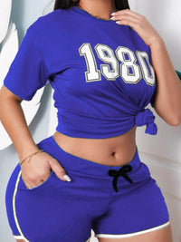 Sporty Duo Set with Letter Print in Plus Size-Blue-2XL-State of Style