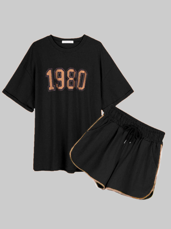 Sporty Duo Set with Letter Print in Plus Size-Green-2XL-State of Style