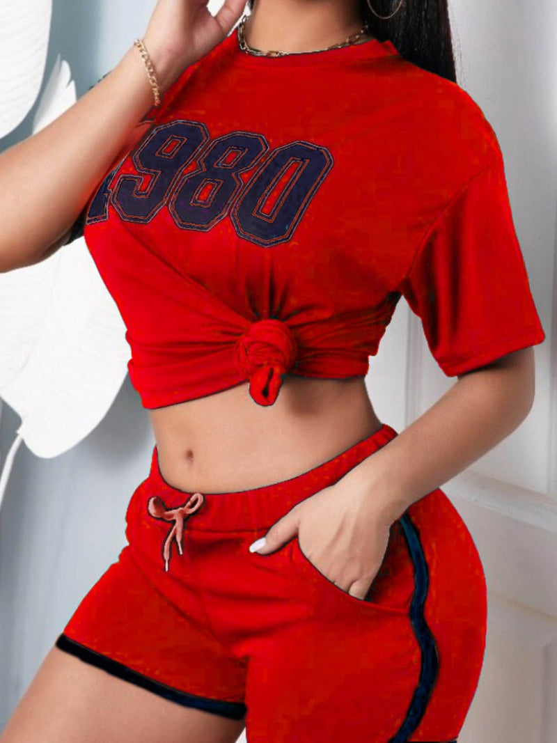 Sporty Duo Set with Letter Print in Plus Size-Green-2XL-State of Style