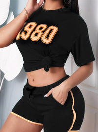 Sporty Duo Set with Letter Print in Plus Size-Green-2XL-State of Style