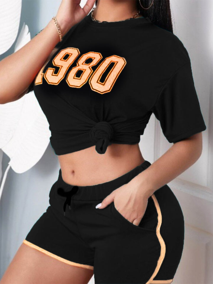 Sporty Duo Set with Letter Print in Plus Size-Green-2XL-State of Style