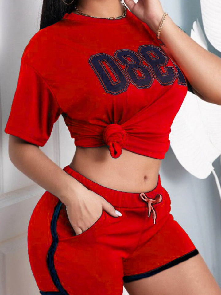 Sporty Duo Set with Letter Print in Plus Size-Red-2XL-State of Style