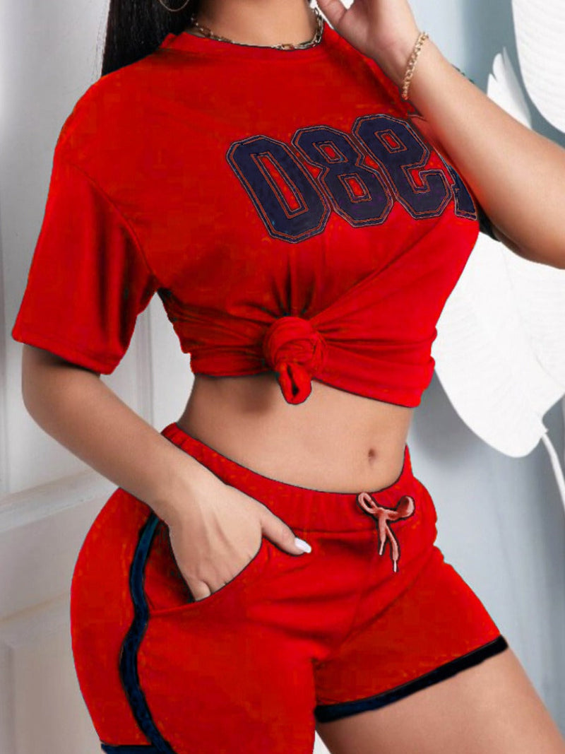 Sporty Duo Set with Letter Print in Plus Size-Red-2XL-State of Style