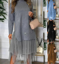 Casual Dress With Long Sleeves And Mesh Skirt – Ysolde