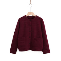 Spring Plus Size Checkered Knit Jacket-Burgundy-XL-State of Style