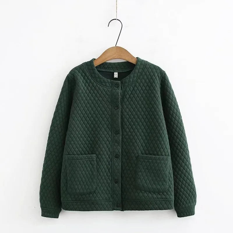 Spring Plus Size Checkered Knit Jacket-Green-XL-State of Style