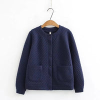 Spring Plus Size Checkered Knit Jacket-Navy Blue-XL-State of Style