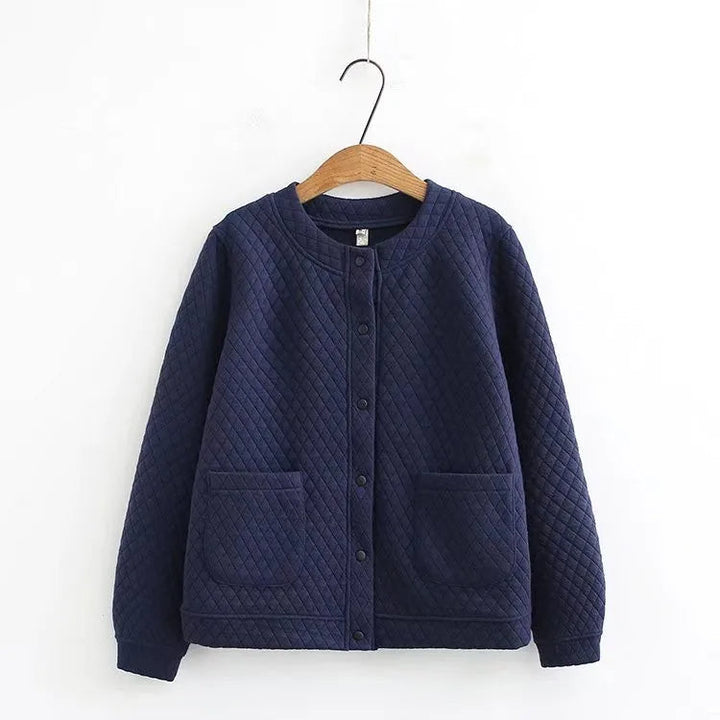Spring Plus Size Checkered Knit Jacket-Navy Blue-XL-State of Style