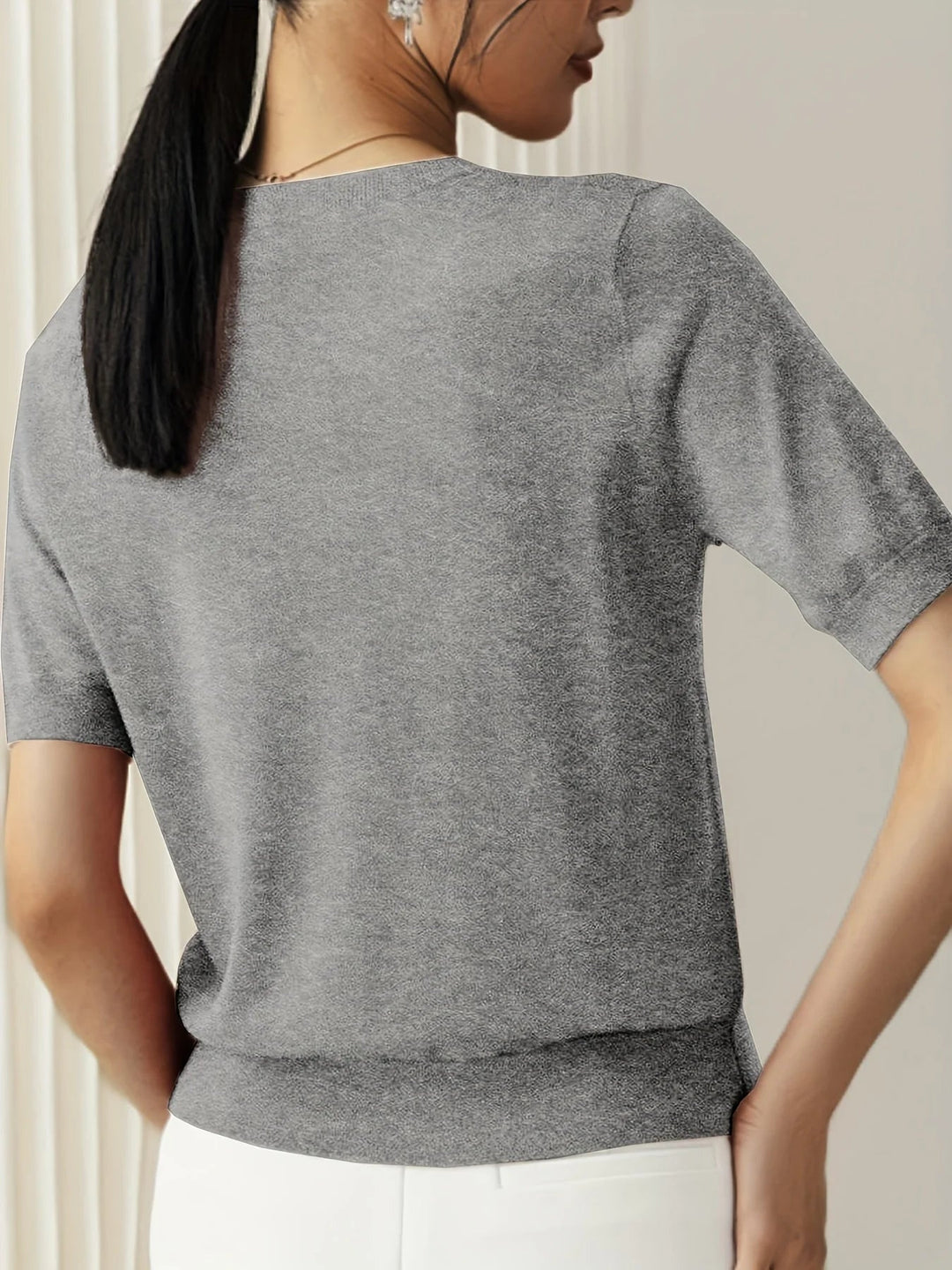 Spring Sweater with Short Sleeves – Mira-Grey-XS-State of Style