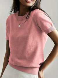 Spring Sweater with Short Sleeves – Mira-Pink-XS-State of Style