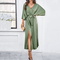 SpringFinesse - V-neck Spring Dress-Green-XS-State of Style