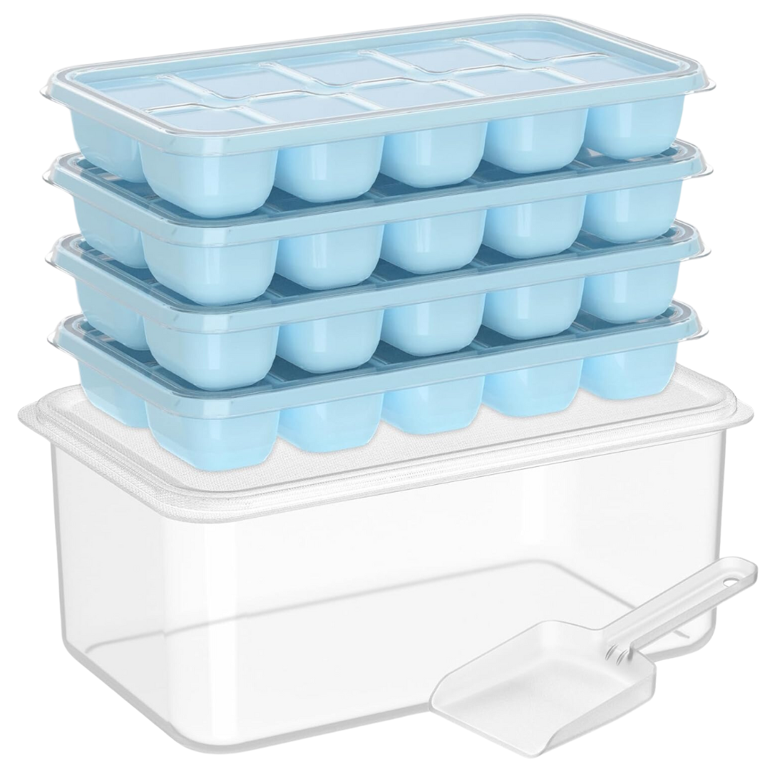 Stackable Silicone Ice Cube Trays with Storage Bin-Blue-State of Style