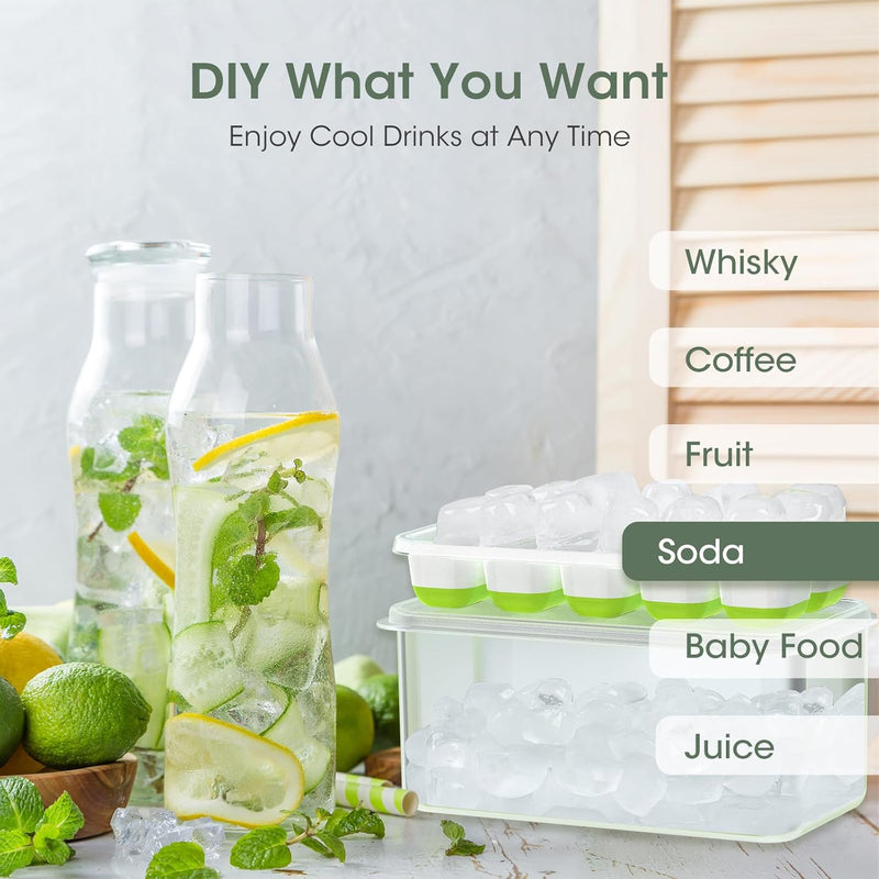 Stackable Silicone Ice Cube Trays with Storage Bin-White-Green-State of Style