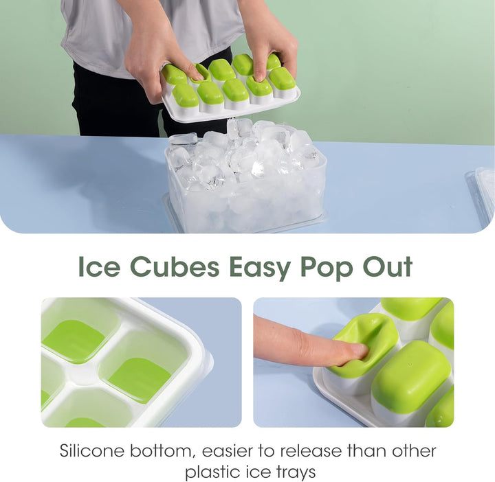 Stackable Silicone Ice Cube Trays with Storage Bin-White-Green-State of Style