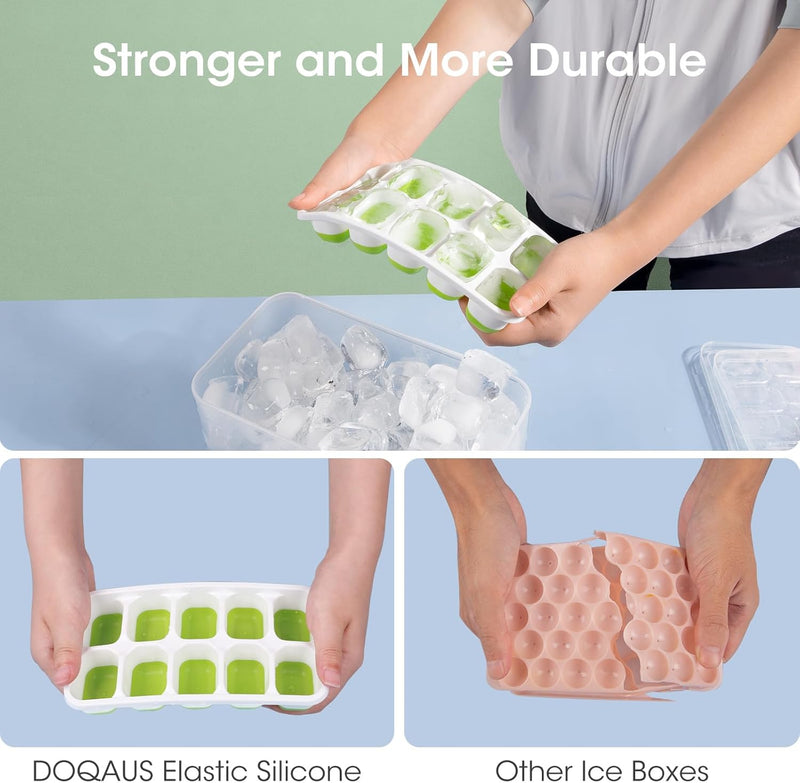 Stackable Silicone Ice Cube Trays with Storage Bin-White-Green-State of Style