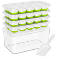 Stackable Silicone Ice Cube Trays with Storage Bin-White-Green-State of Style