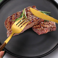 Stainless Steel Cutlery Set with Wooden Handle – WoodCraft-Gold-State of Style