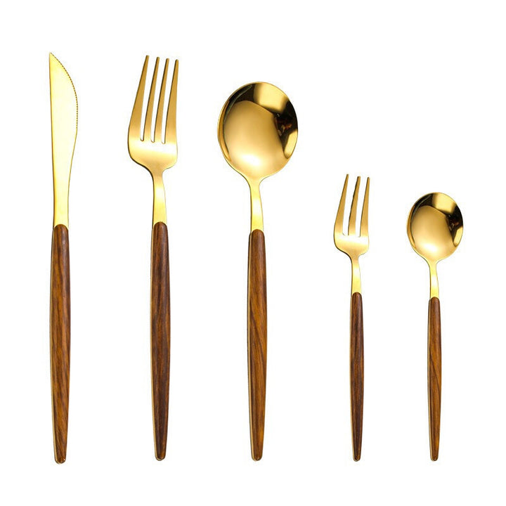 Stainless Steel Cutlery Set with Wooden Handle – WoodCraft-Gold-State of Style