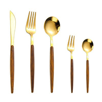 Stainless Steel Cutlery Set with Wooden Handle - WoodCraft-Gold-State of Style