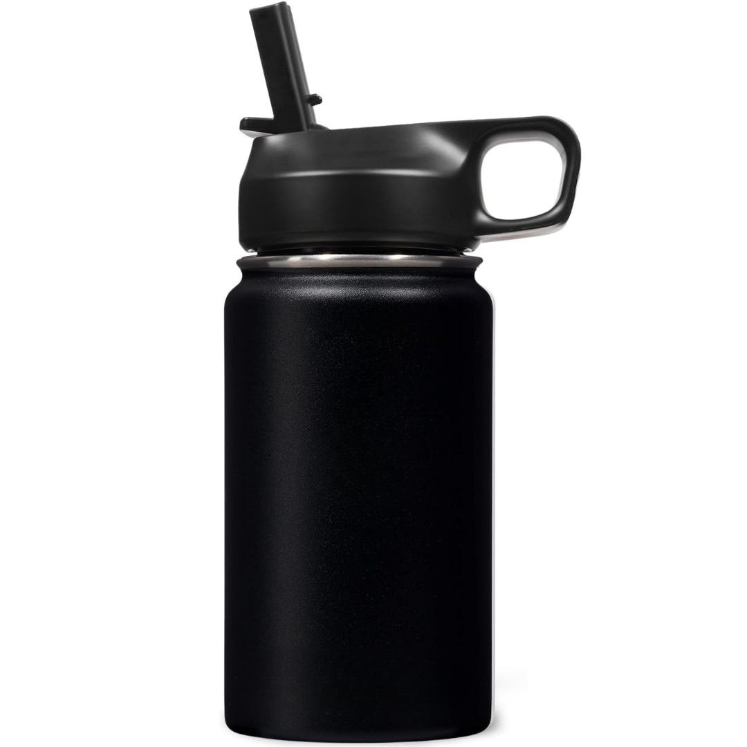 Stainless Steel Insulated Water Bottle with Straw - For Cold & Hot Drinks-Black-400 ml-State of Style