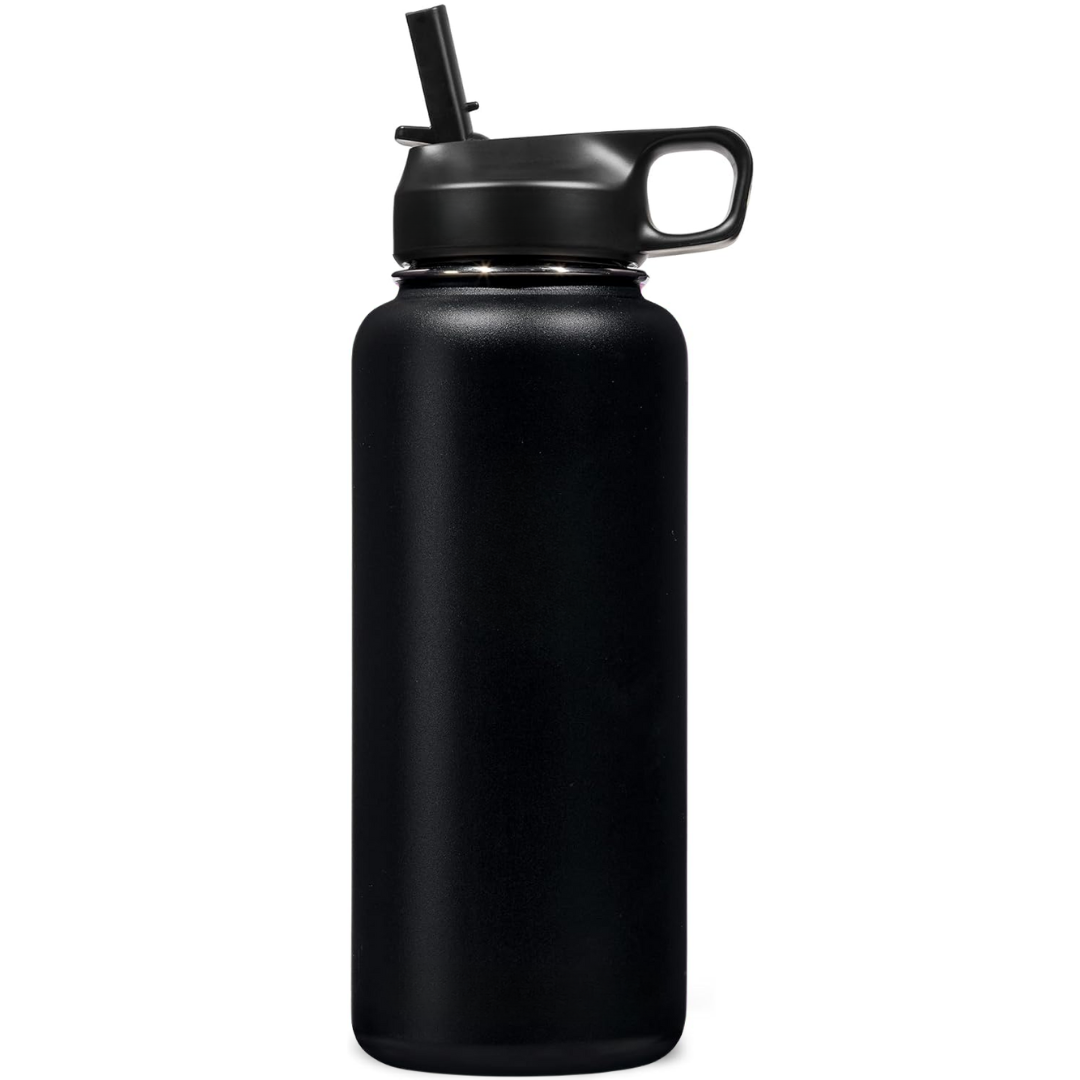 Stainless Steel Insulated Water Bottle with Straw - For Cold & Hot Drinks-Black-950 ml-State of Style