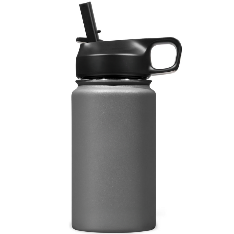 Stainless Steel Insulated Water Bottle with Straw - For Cold & Hot Drinks-Grey-400 ml-State of Style