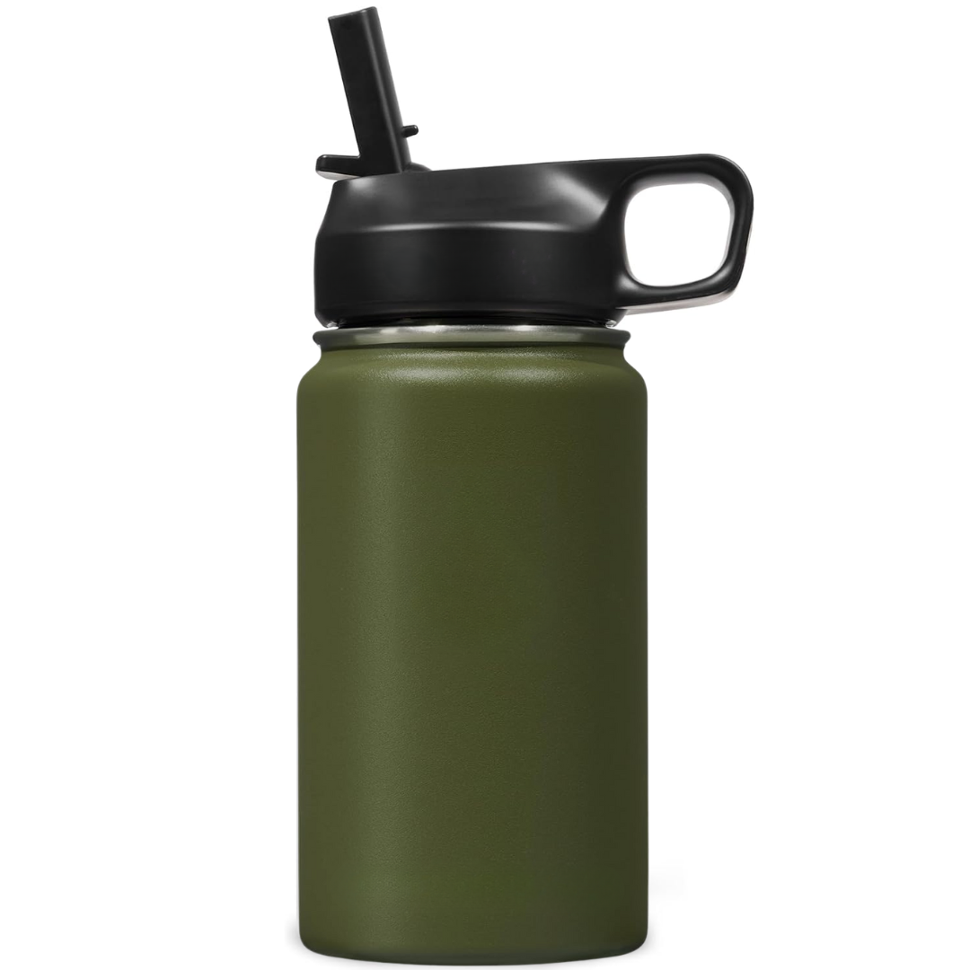 Stainless Steel Insulated Water Bottle with Straw - For Cold & Hot Drinks-Olive Green-400 ml-State of Style