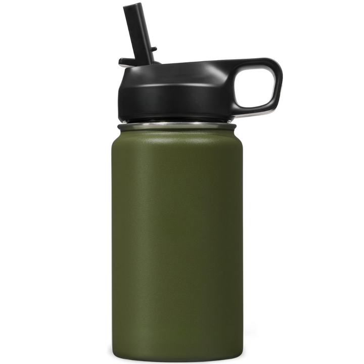 Stainless Steel Insulated Water Bottle with Straw - For Cold & Hot Drinks-Olive Green-400 ml-State of Style