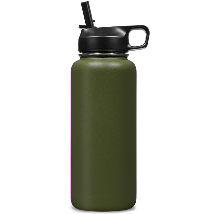 Stainless Steel Insulated Water Bottle with Straw - For Cold & Hot Drinks-Olive Green-950 ml-State of Style
