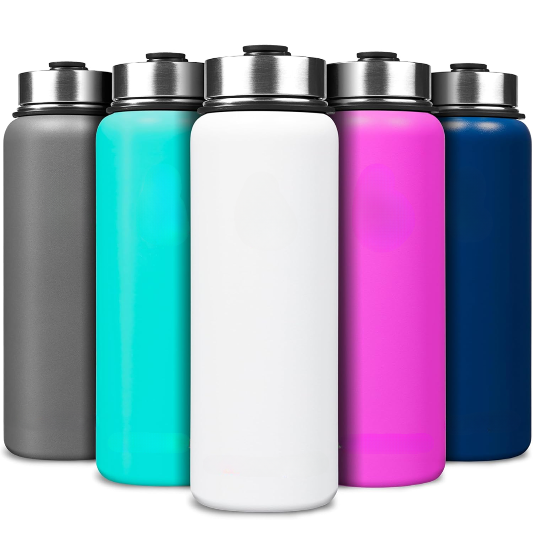 Stainless Steel Insulated Water Bottle with Straw - For Cold & Hot Drinks-White-1.2 l-State of Style