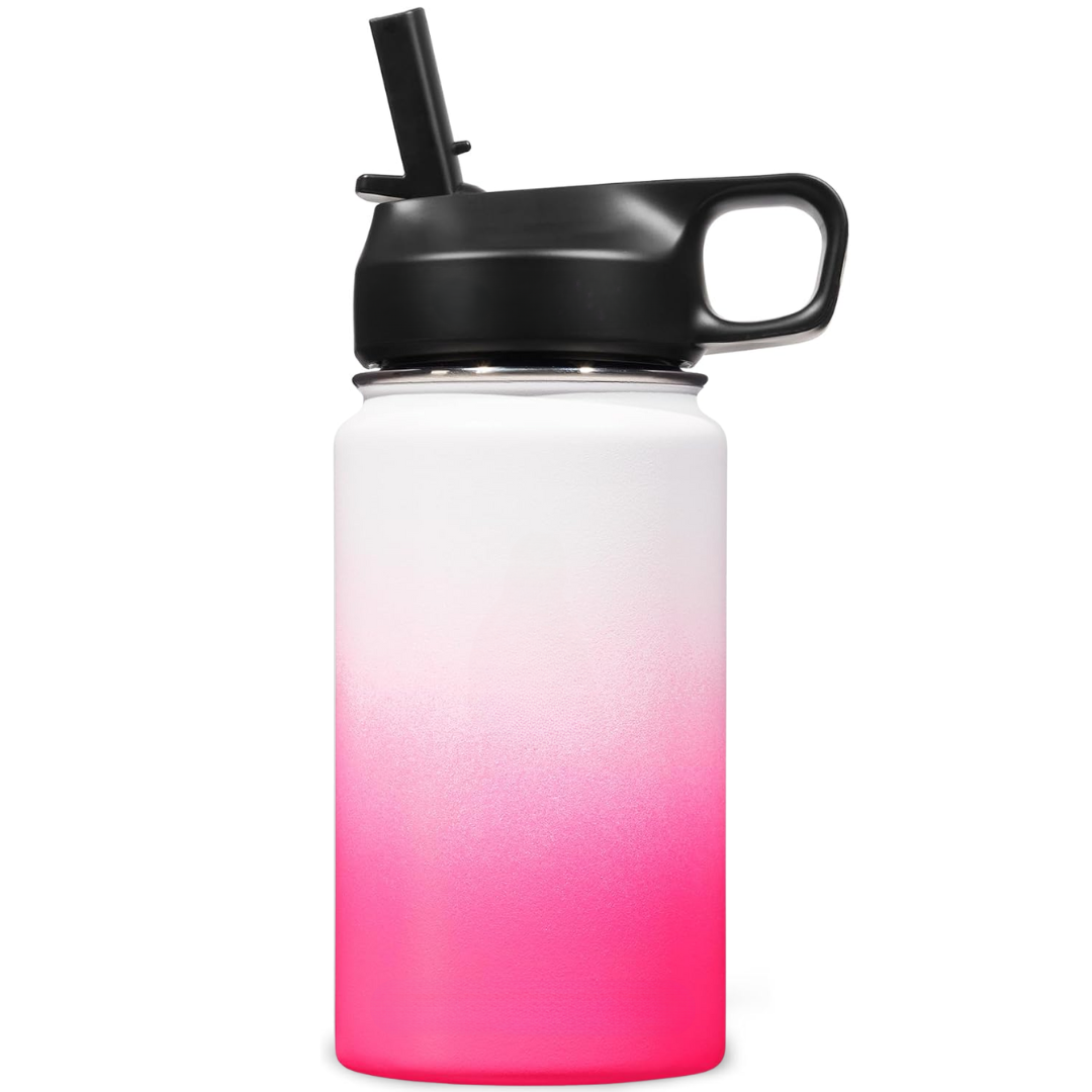 Stainless Steel Insulated Water Bottle with Straw - For Cold & Hot Drinks-White-Pink-400 ml-State of Style