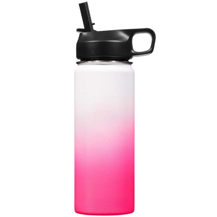 Stainless Steel Insulated Water Bottle with Straw - For Cold & Hot Drinks-White-Pink-500 ml-State of Style