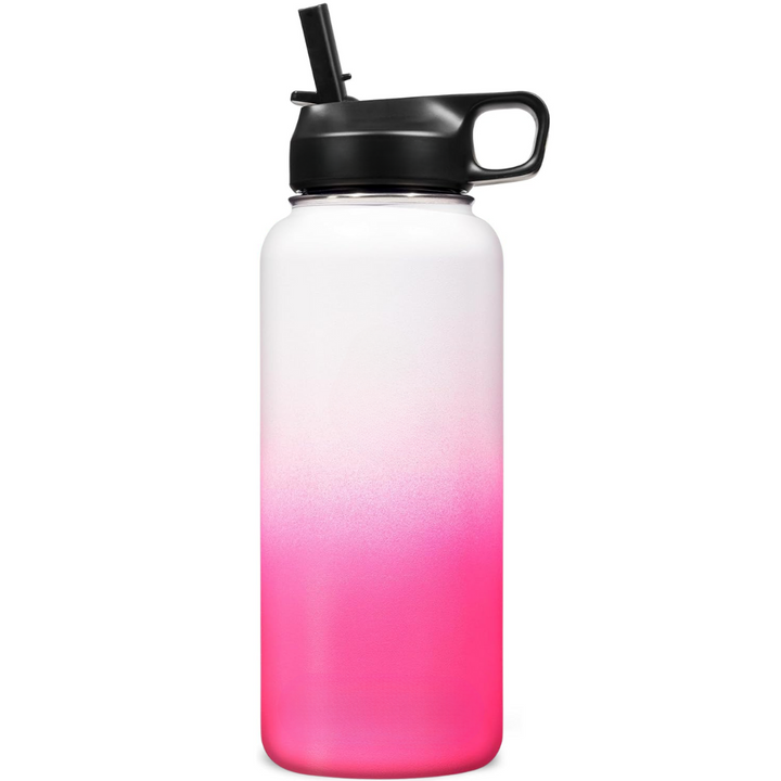 Stainless Steel Insulated Water Bottle with Straw - For Cold & Hot Drinks-White-Pink-950 ml-State of Style