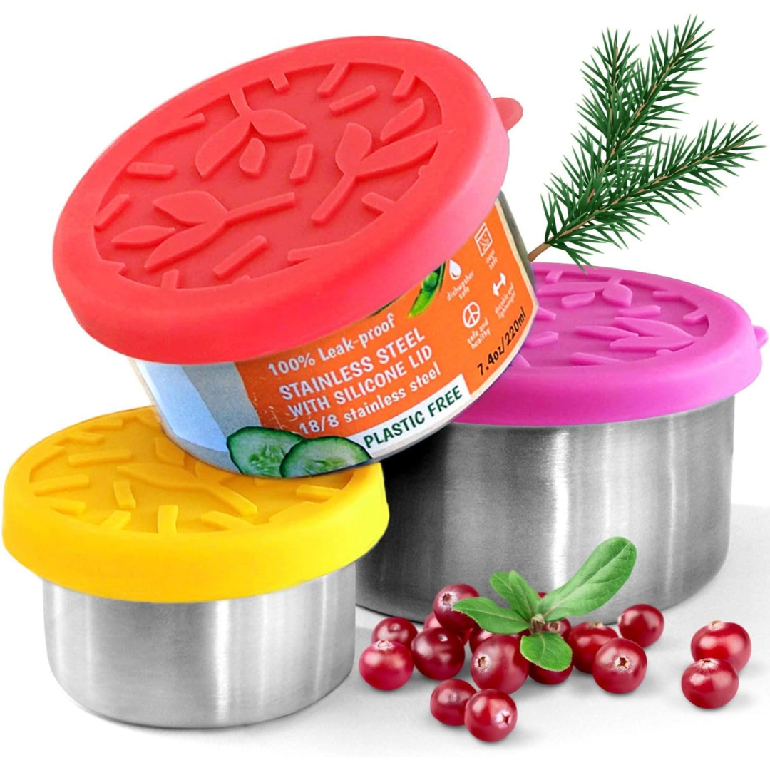 Stainless Steel Lunch Box Set with Lids – 100ml, 200ml, 400ml-Yellow/Red/Purple-State of Style