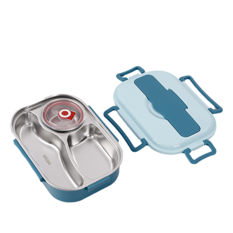Stainless Steel Thermo Lunchbox - SteelLunch-Blue-3 Compartments with Soup Bowls-State of Style